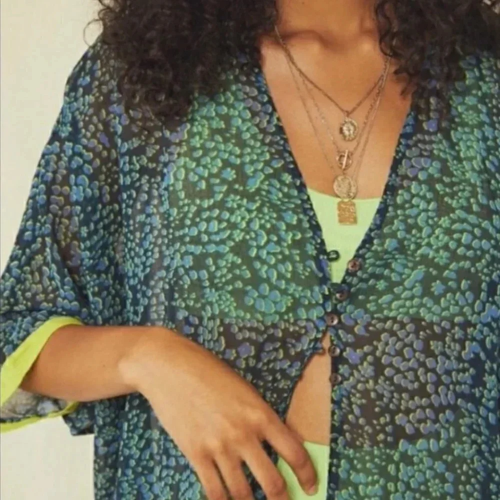 NEW Free People Sleepin' In Shirt Swim Coverup Blue Green M